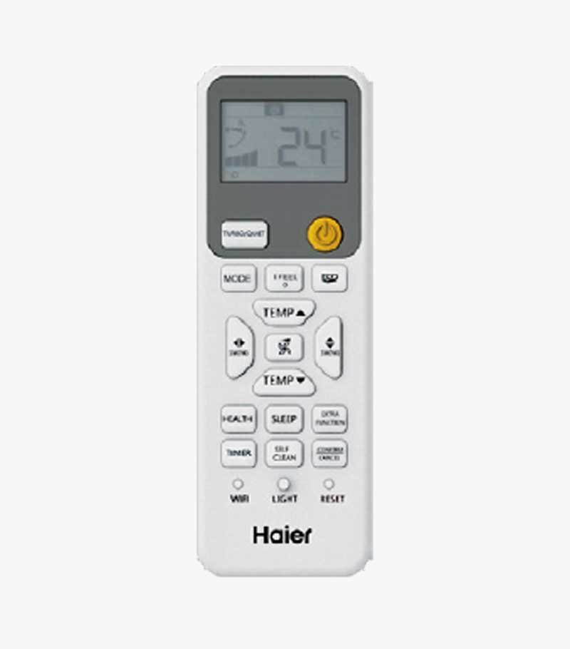 Mando a distancia del Haier Geos 35 con pantalla digital para control de temperatura, modos y funciones del aire acondicionado