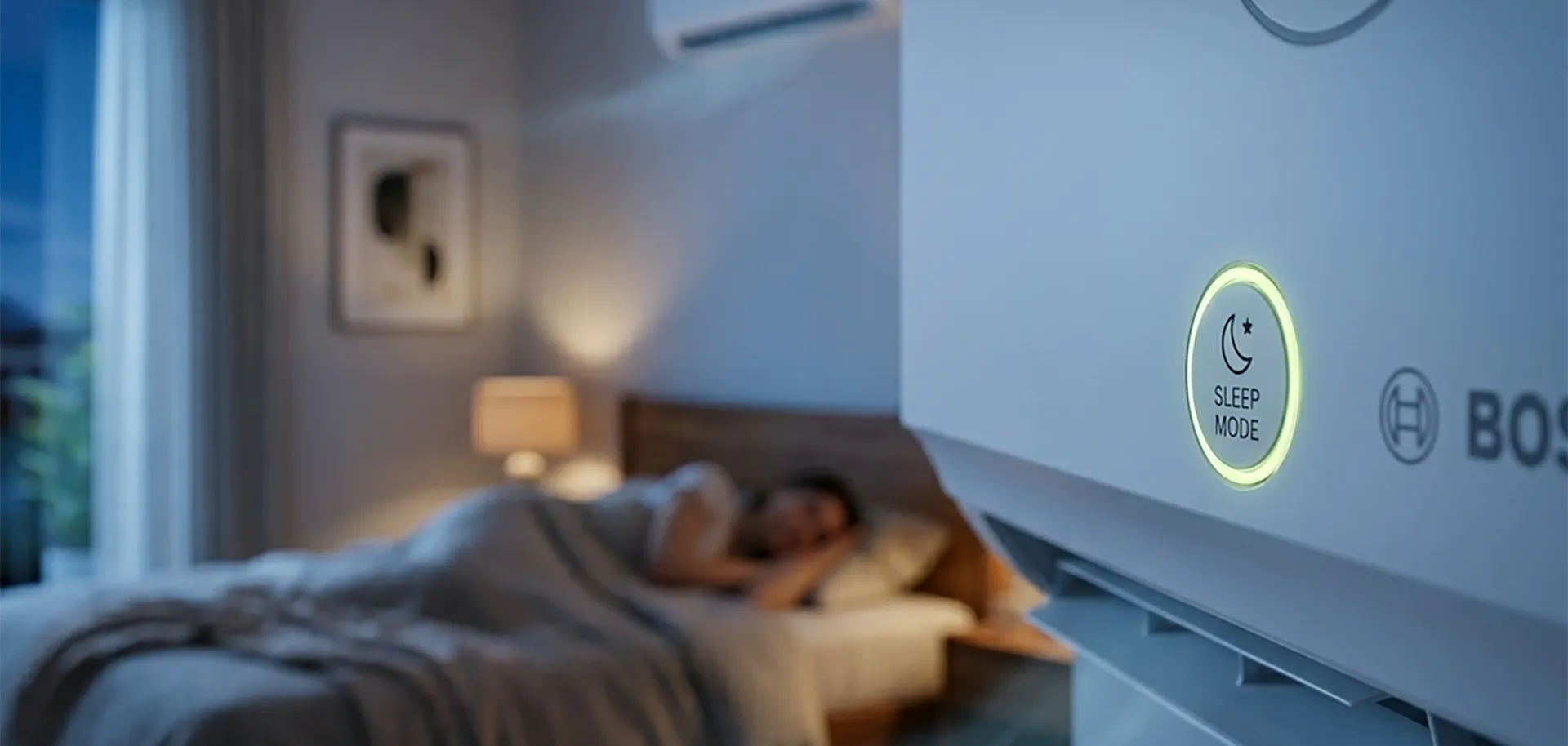 imagen de una persona durmiendo plácidamente con el modo sleep de su aire conectado